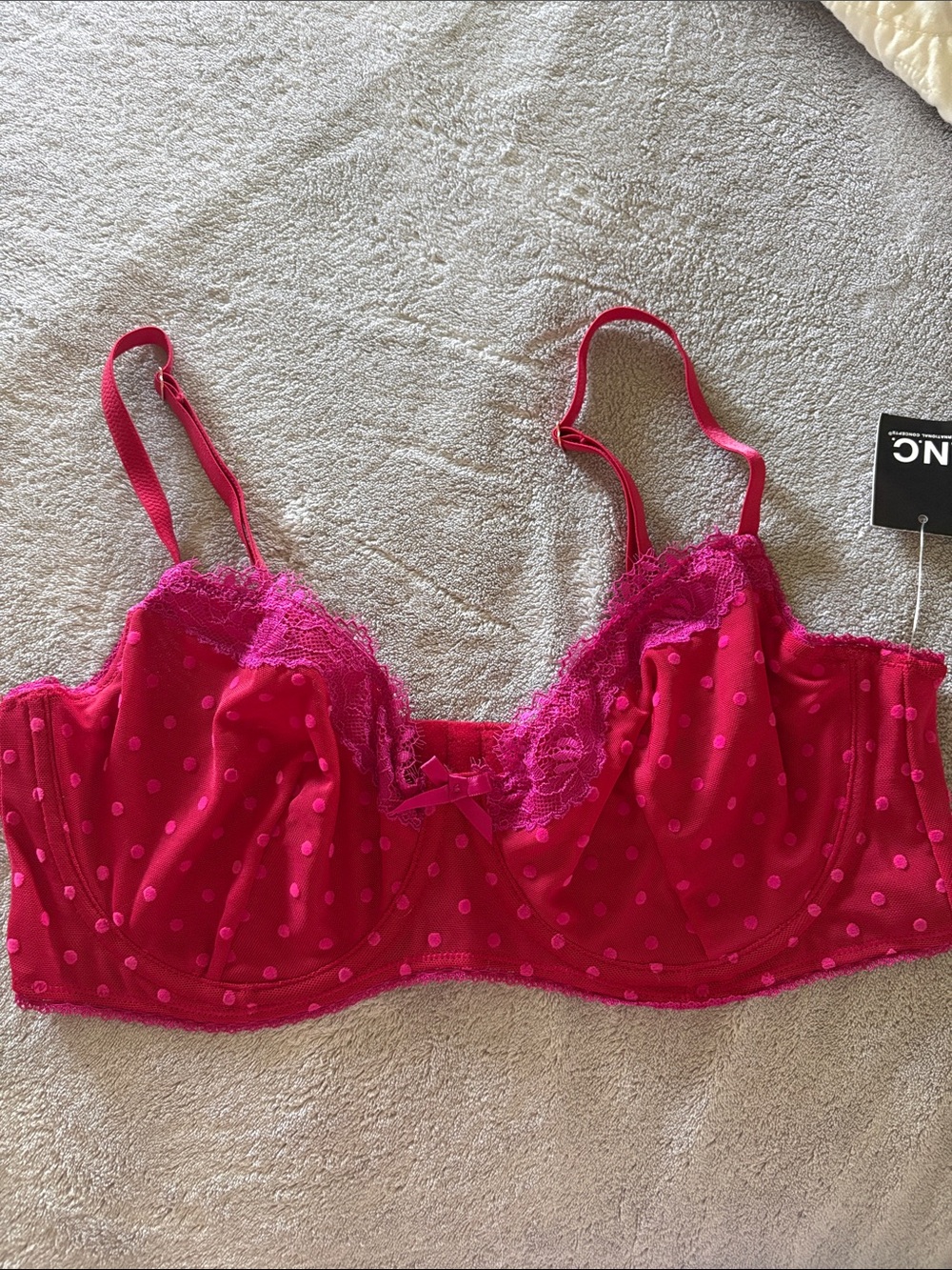 INC International Concepts Hot Pink Polka Dot Lace Underwire Bra